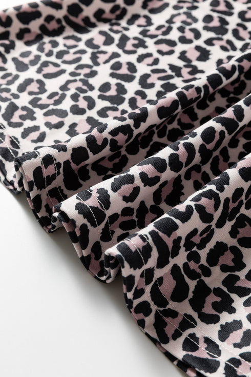 Relaxed Fit Leopard Print Half Zip Collar Blouse