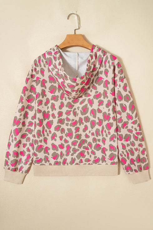 Relaxed Fit Leopard Print Zip Up Hoodie