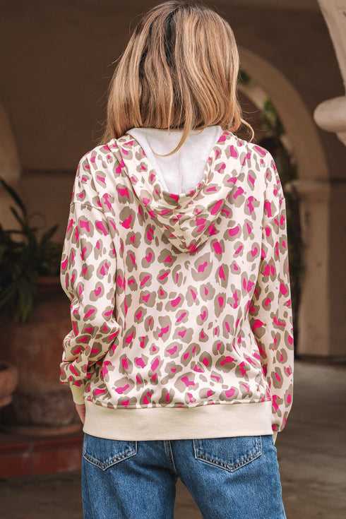 Relaxed Fit Leopard Print Zip Up Hoodie