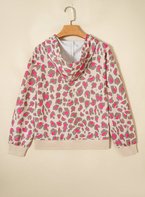Relaxed Fit Leopard Print Zip Up Hoodie