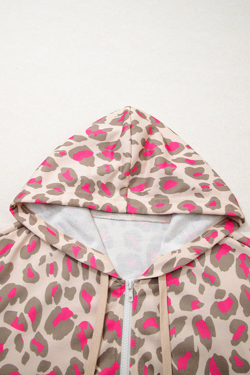 Relaxed Fit Leopard Print Zip Up Hoodie