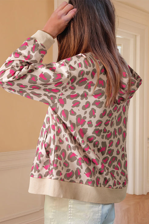 Relaxed Fit Leopard Print Zip Up Hoodie