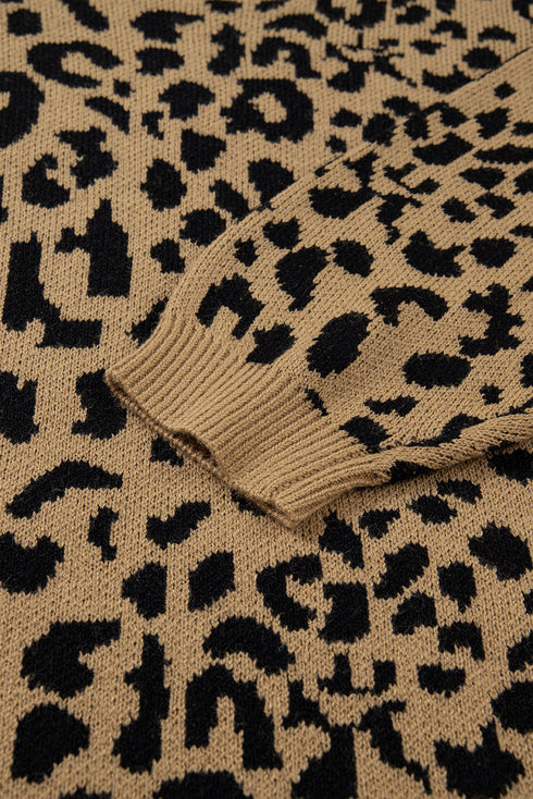 Relaxed Fit Long Sleeve Animal Print Knit Sweater
