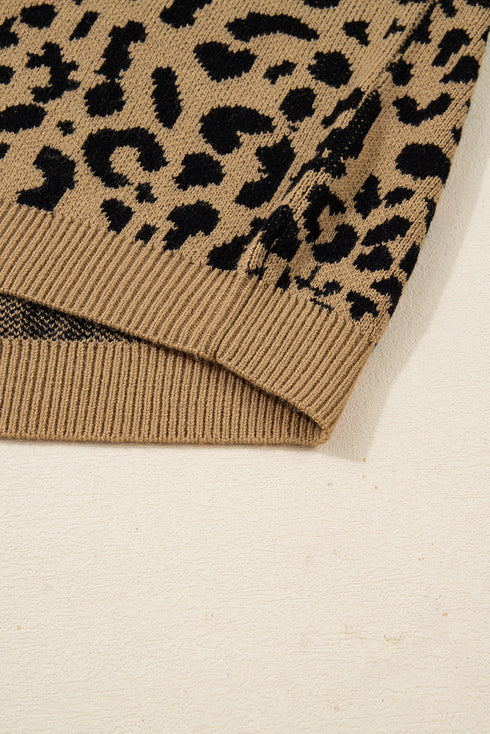 Relaxed Fit Long Sleeve Animal Print Knit Sweater