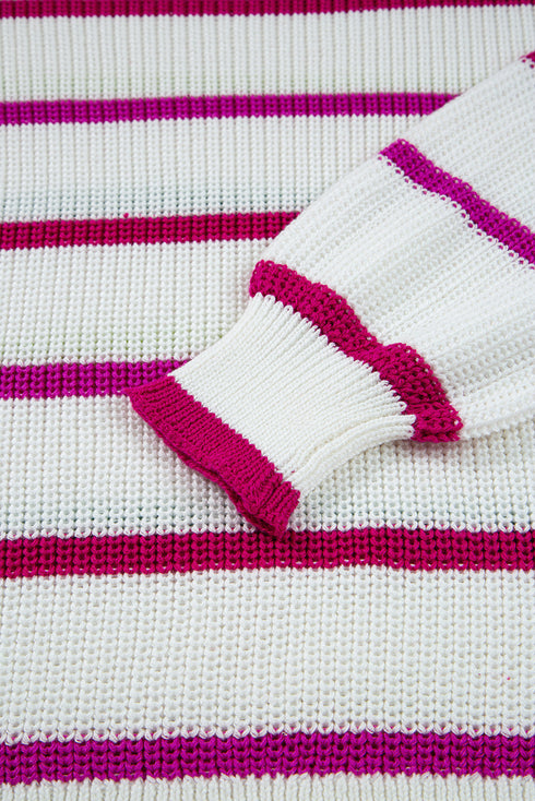 Relaxed Fit Mixed Stripe Crew Neck Sweater