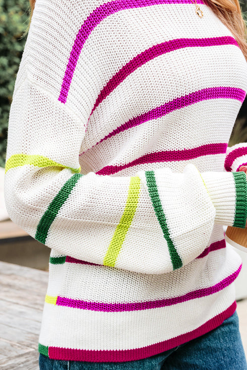 Relaxed Fit Mixed Stripe Crew Neck Sweater