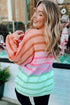 Relaxed Fit Mixed Stripe Mock Neck Pullover Sweater