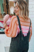 Relaxed Fit Mixed Stripe Mock Neck Pullover Sweater