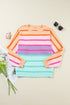 Relaxed Fit Mixed Stripe Mock Neck Pullover Sweater