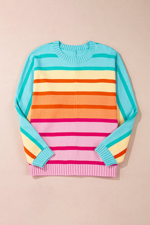 Relaxed Fit Mixed Stripe Mock Neck Pullover Sweater