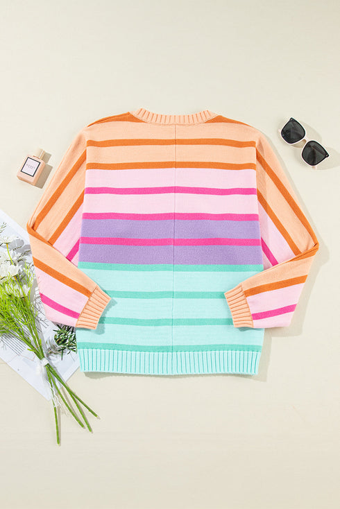 Relaxed Fit Mixed Stripe Mock Neck Pullover Sweater