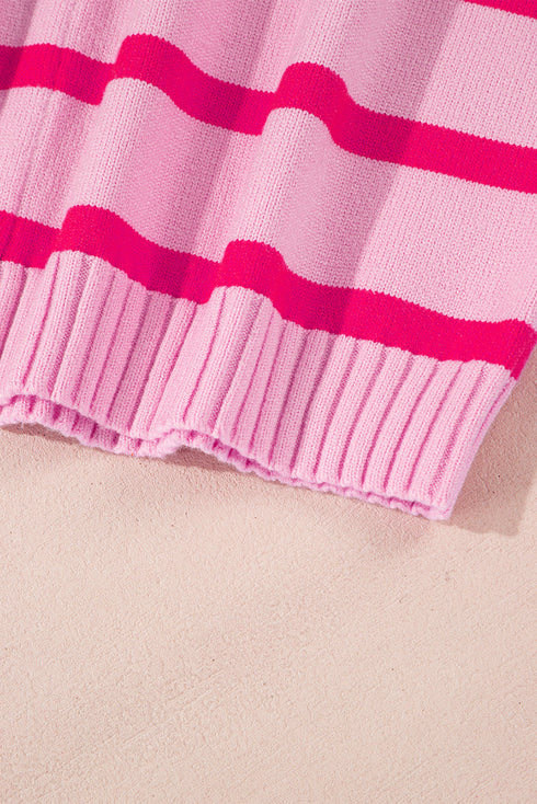Relaxed Fit Mixed Stripe Mock Neck Pullover Sweater