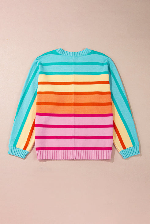 Relaxed Fit Mixed Stripe Mock Neck Pullover Sweater