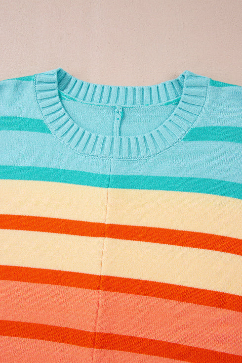 Relaxed Fit Mixed Stripe Mock Neck Pullover Sweater