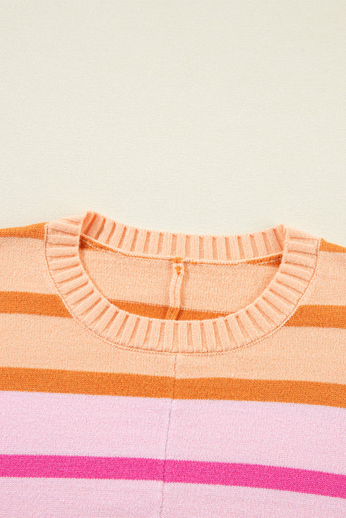 Relaxed Fit Mixed Stripe Mock Neck Pullover Sweater