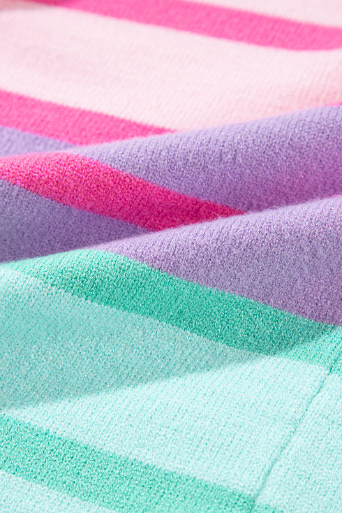 Relaxed Fit Mixed Stripe Mock Neck Pullover Sweater