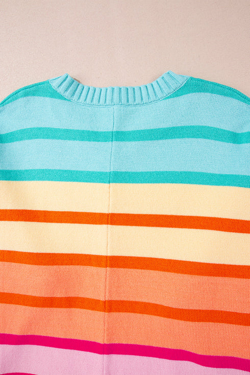 Relaxed Fit Mixed Stripe Mock Neck Pullover Sweater