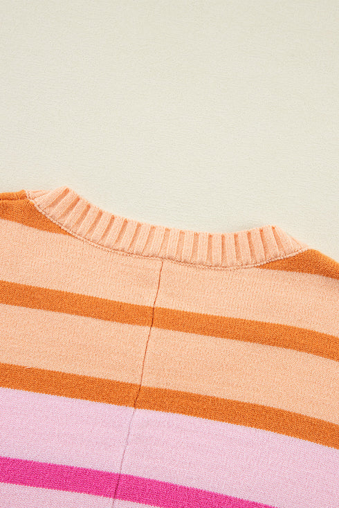 Relaxed Fit Mixed Stripe Mock Neck Pullover Sweater