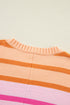 Relaxed Fit Mixed Stripe Mock Neck Pullover Sweater
