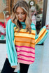 Relaxed Fit Mixed Stripe Mock Neck Pullover Sweater