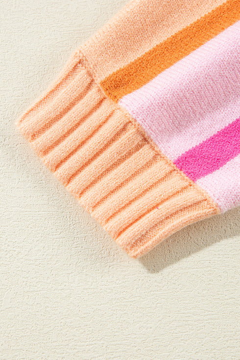 Relaxed Fit Mixed Stripe Mock Neck Pullover Sweater