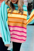 Relaxed Fit Mixed Stripe Mock Neck Pullover Sweater