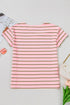 Relaxed Fit Multi Stripe V Neck Casual Tee With Contrast Trim