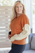 Relaxed Fit Notched Neckline Contrast Sleeve Sweater
