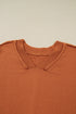 Relaxed Fit Notched Neckline Contrast Sleeve Sweater