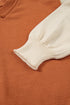 Relaxed Fit Notched Neckline Contrast Sleeve Sweater