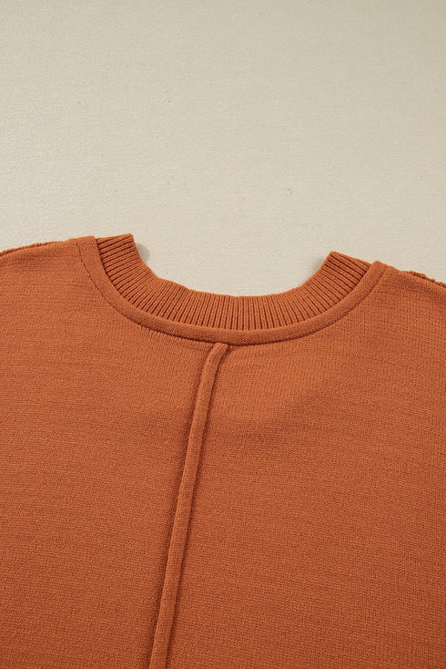 Relaxed Fit Notched Neckline Contrast Sleeve Sweater