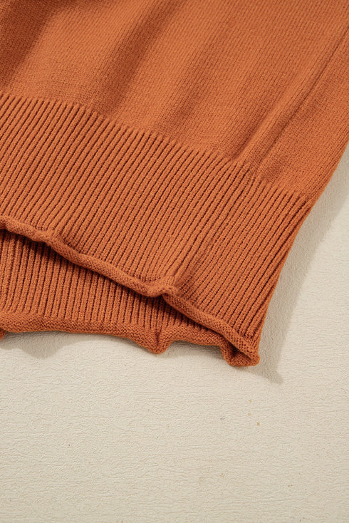 Relaxed Fit Notched Neckline Contrast Sleeve Sweater