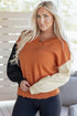 Relaxed Fit Notched Neckline Contrast Sleeve Sweater
