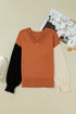 Relaxed Fit Notched Neckline Contrast Sleeve Sweater