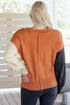 Relaxed Fit Notched Neckline Contrast Sleeve Sweater