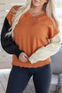 Relaxed Fit Notched Neckline Contrast Sleeve Sweater