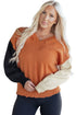 Relaxed Fit Notched Neckline Contrast Sleeve Sweater