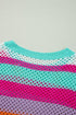 Relaxed Fit Open Knit Striped Crew Neck Pullover Sweater