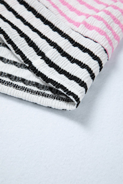 Relaxed Fit Patchwork Stripe Half Zip Pullover Top