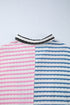 Relaxed Fit Patchwork Stripe Half Zip Pullover Top