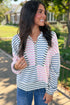 Relaxed Fit Patchwork Stripe Half Zip Pullover Top