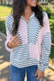 Relaxed Fit Patchwork Stripe Half Zip Pullover Top