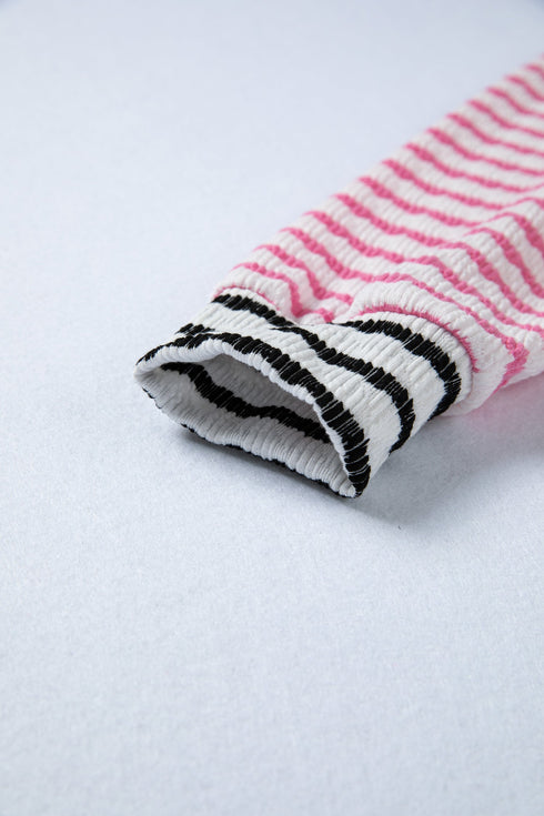 Relaxed Fit Patchwork Stripe Half Zip Pullover Top