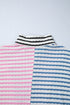 Relaxed Fit Patchwork Stripe Half Zip Pullover Top