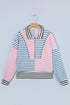 Relaxed Fit Patchwork Stripe Half Zip Pullover Top