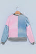Relaxed Fit Patchwork Stripe Half Zip Pullover Top