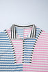 Relaxed Fit Patchwork Stripe Half Zip Pullover Top