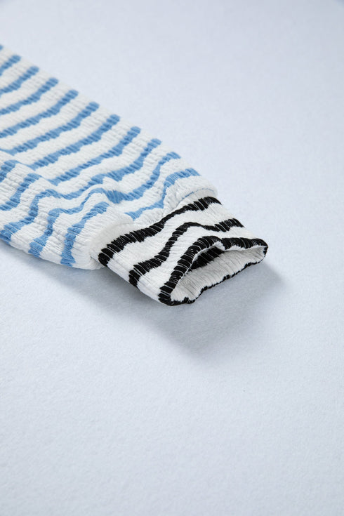 Relaxed Fit Patchwork Stripe Half Zip Pullover Top