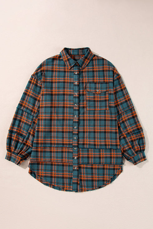 Relaxed Fit Plaid Button Front Boyfriend Shirt