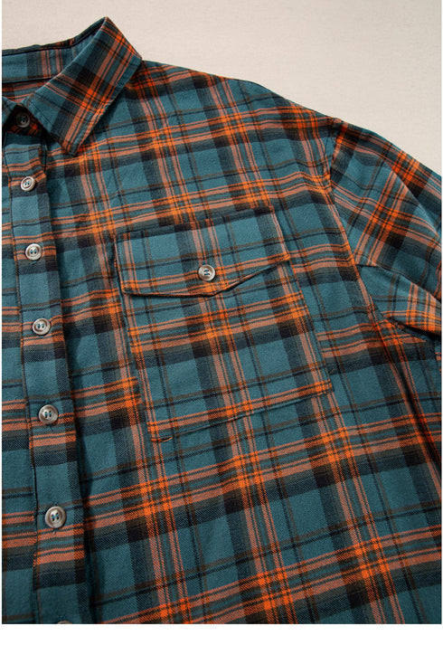 Relaxed Fit Plaid Button Front Boyfriend Shirt